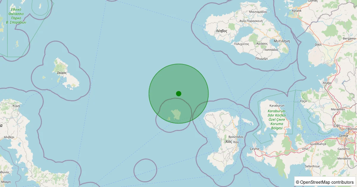 04 Ekim 2025 saat 04:04 - Ege Denizi - [69.55 km] Karaburun - 2.00ML depreminin harita gösterimi
