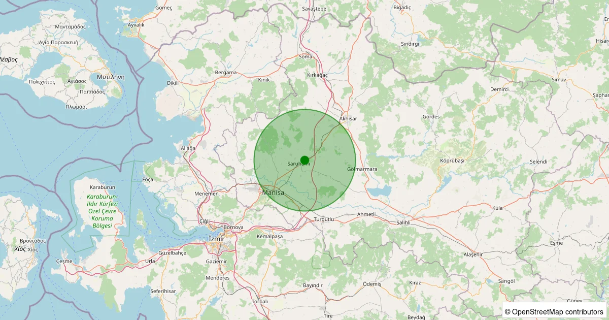 16 Ekim 2025 saat 12:06 - Saruhanlı - Hacırahmanlı - 1.50ml depreminin harita gösterimi