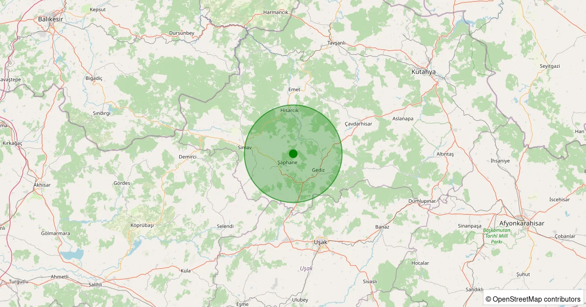 16 Ekim 2025 saat 09:32 - Şaphane - Subaşı - 1.40ml depreminin harita gösterimi