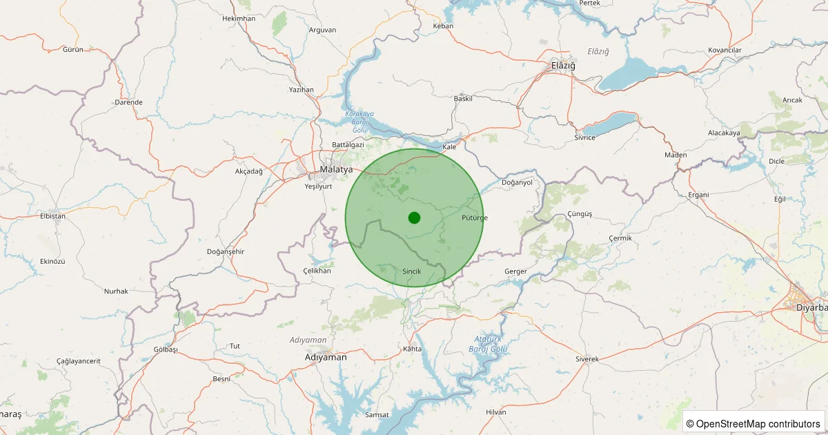 04 Ekim 2025 saat 05:27 - Pütürge - 1.30ML depreminin harita gösterimi