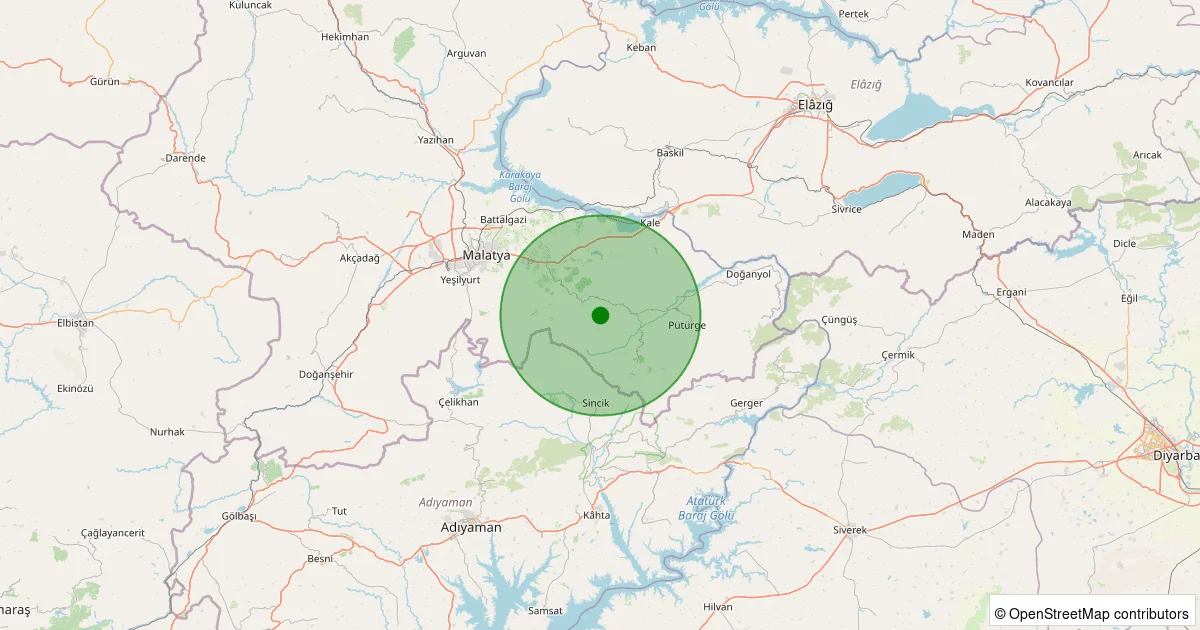 04 Ekim 2025 saat 05:16 - Pütürge - 1.00ML depreminin harita gösterimi