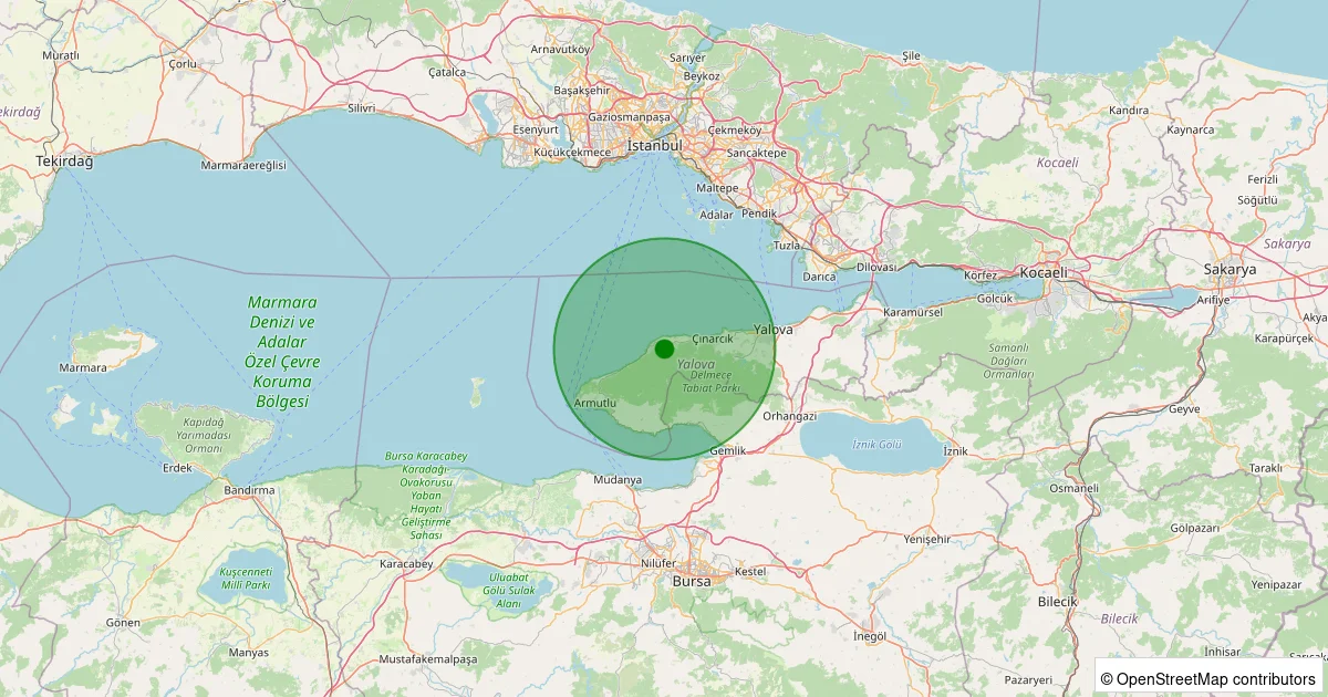 16 Ekim 2025 saat 13:57 - Çınarcık - Şenköy Köyü - 1.20ML depreminin harita gösterimi