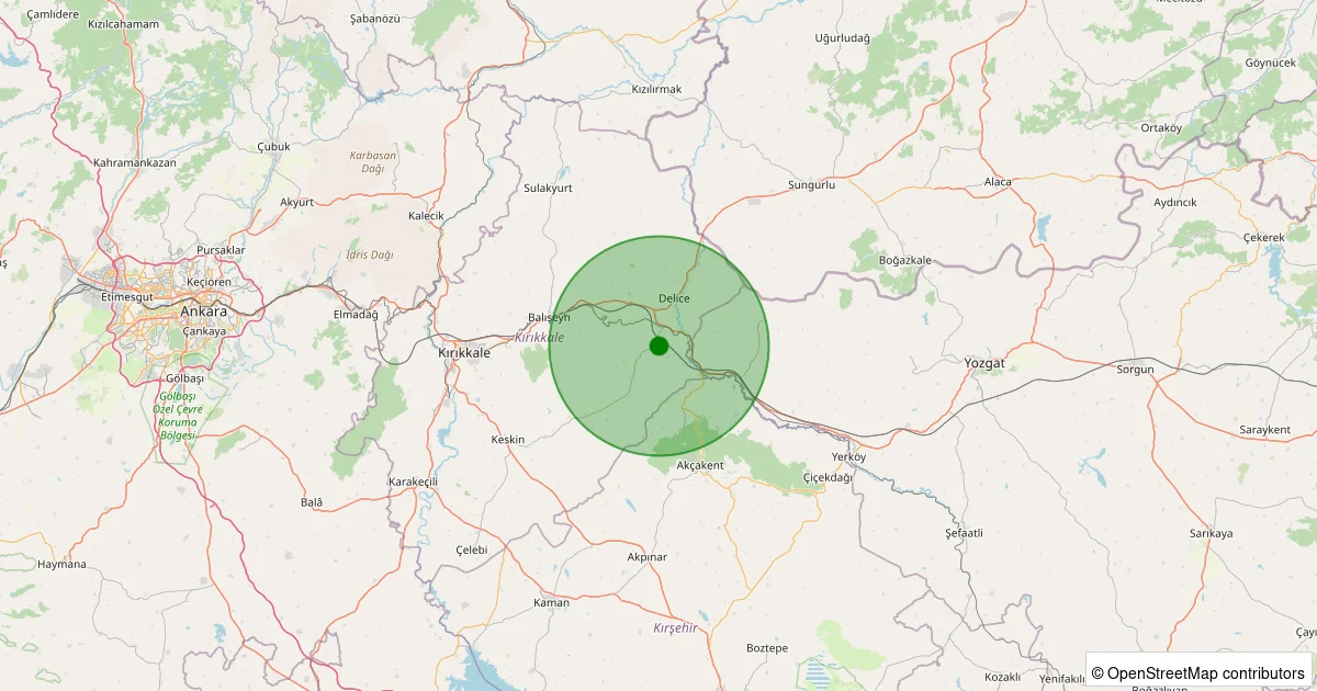 16 Ekim 2025 saat 14:46 - Delice - Tatlıcak Köyü - 1.00ML depreminin harita gösterimi