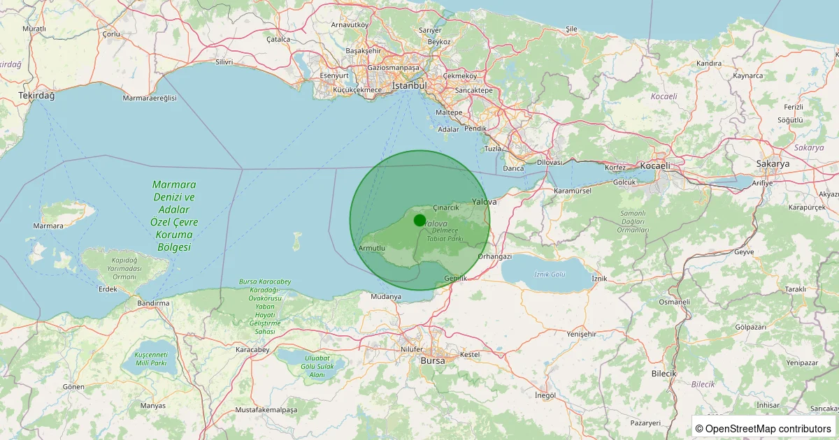 16 Ekim 2025 saat 17:10 - Çınarcık - Şenköy Köyü - 2.00ml depreminin harita gösterimi