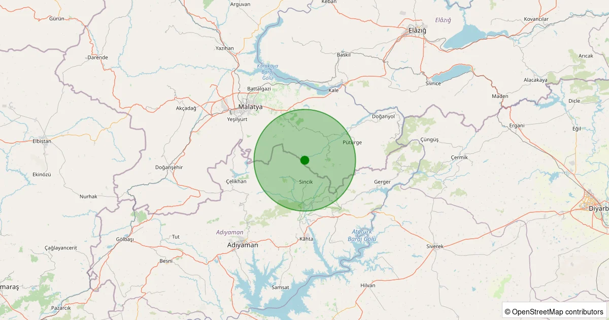 16 Ekim 2025 saat 18:42 - Pütürge - Kozluk Köyü - 1.10ml depreminin harita gösterimi