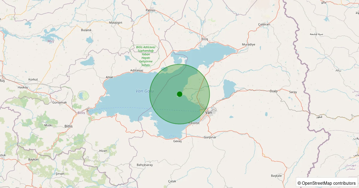 16 Ekim 2025 saat 19:28 - Tuşba - 2.10ml depreminin harita gösterimi