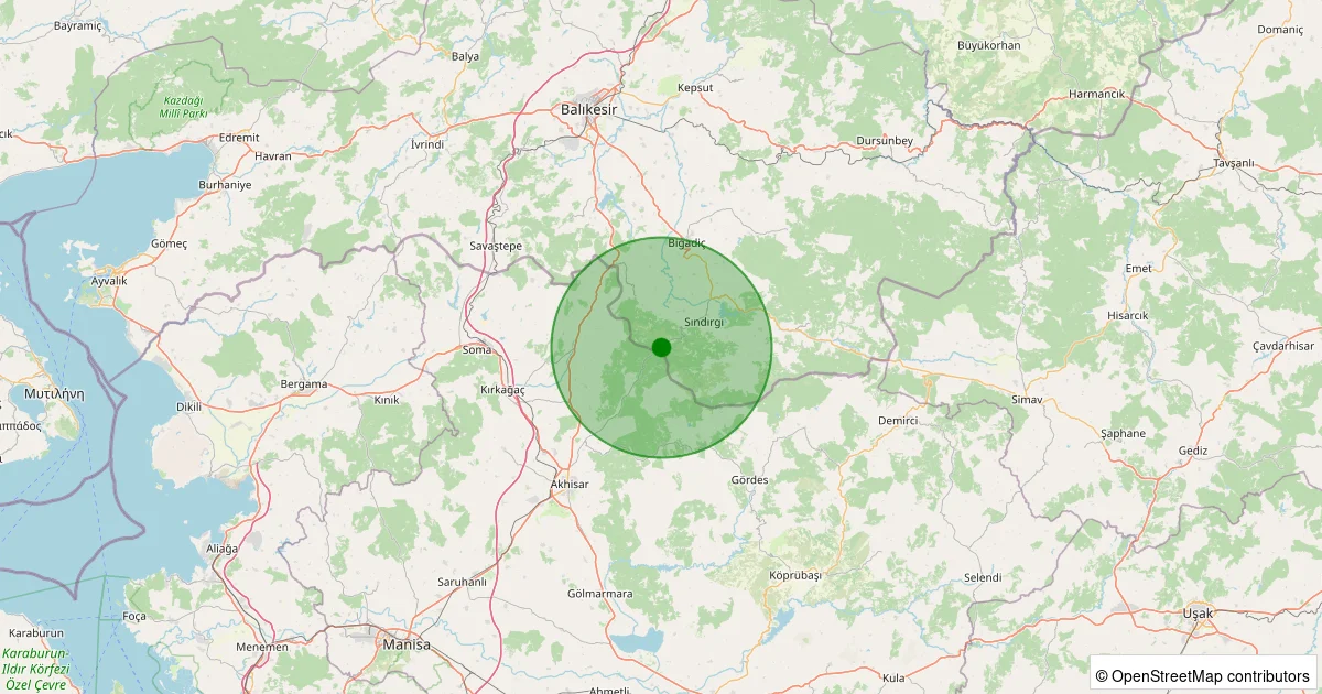 16 Ekim 2025 saat 21:02 - Sındırgı - Kertil - 1.60ml depreminin harita gösterimi