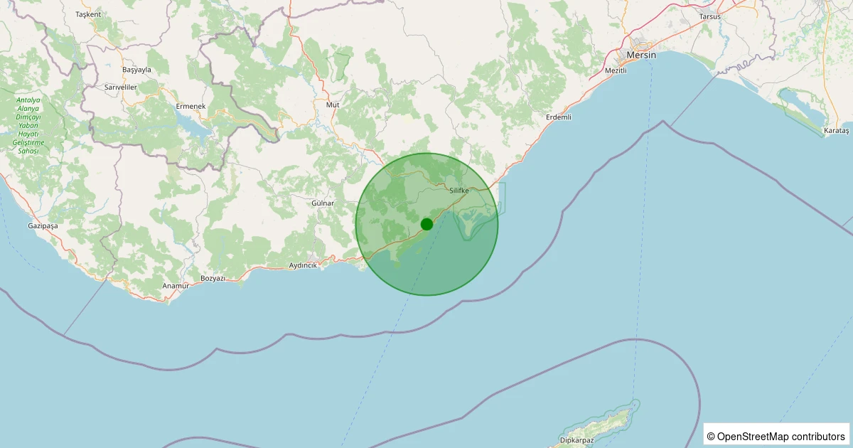 18 Ekim 2025 saat 12:00 - Silifke - İmamuşağı - 1.30ml depreminin harita gösterimi