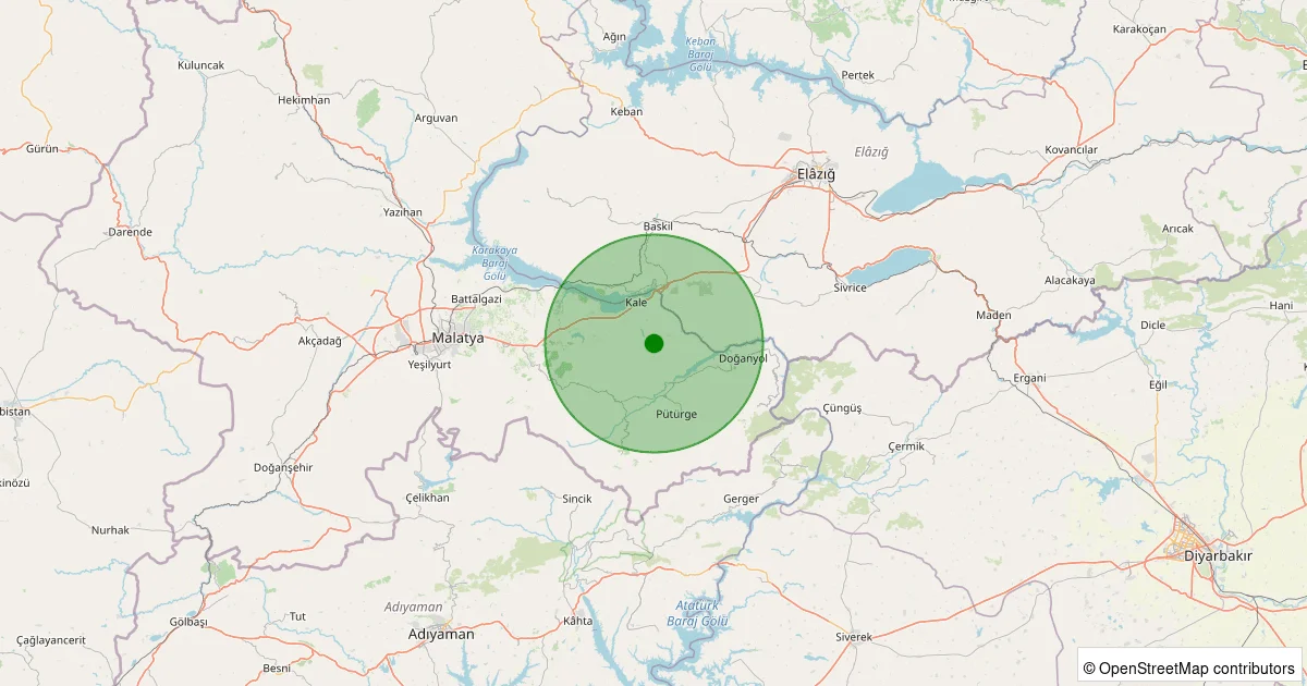 04 Ekim 2025 saat 18:53 - Pütürge - 1.40ML depreminin harita gösterimi