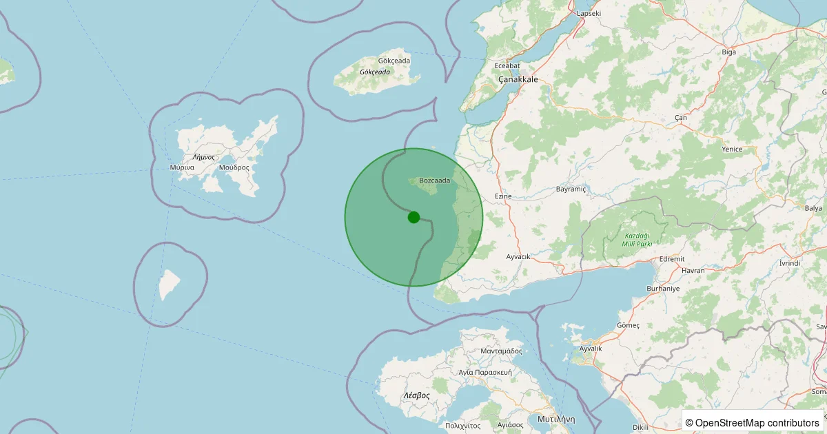 04 Ekim 2025 saat 19:07 - Ege Denizi - [13.81 km] Bozcaada - 1.40ML depreminin harita gösterimi