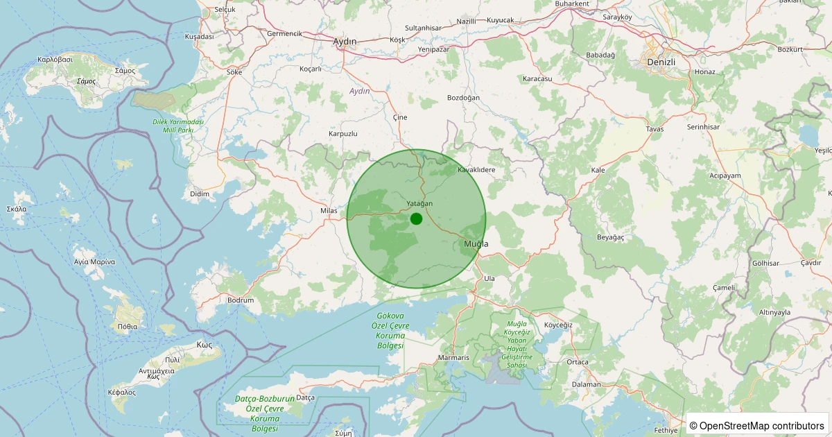 19 Ekim 2025 saat 01:28 - Yatağan - Bozüyük - 1.20ml depreminin harita gösterimi