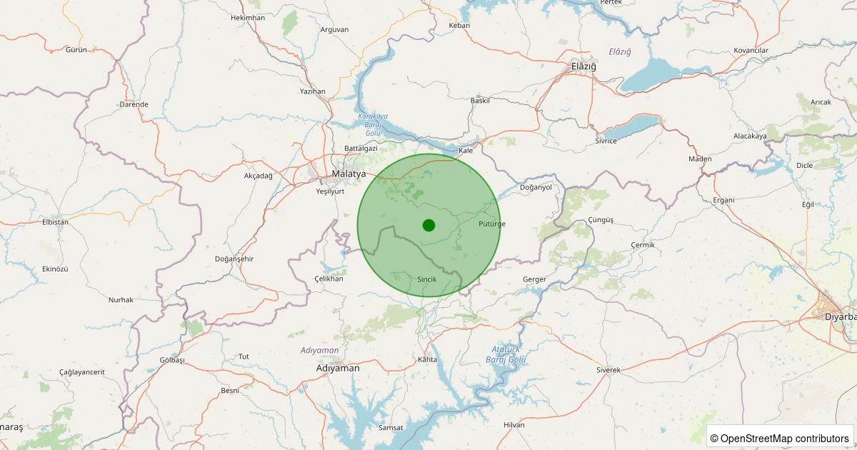 19 Ekim 2025 saat 01:00 - Pütürge - Tekederesi Köyü - 0.80ML depreminin harita gösterimi