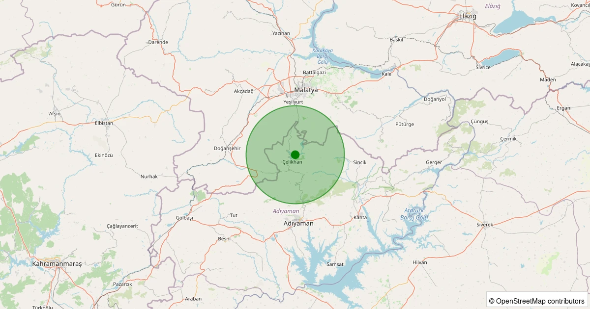 19 Ekim 2025 saat 02:16 - Çelikhan - Gölbağı Köyü - 1.90ml depreminin harita gösterimi