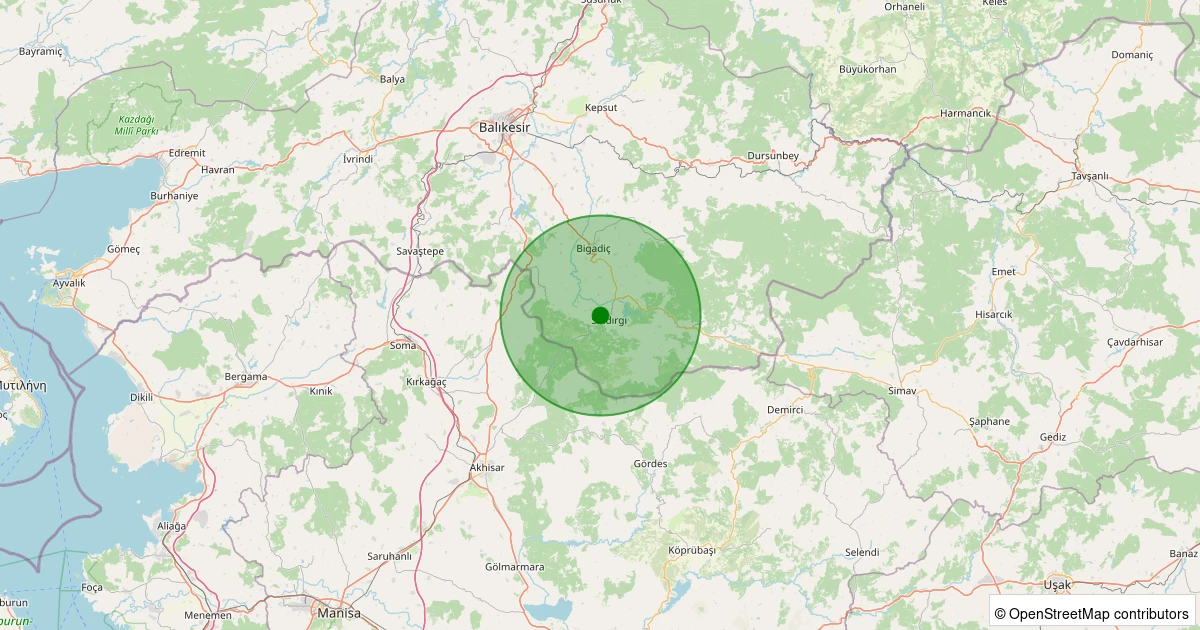 19 Ekim 2025 saat 07:44 - Sındırgı - İbiller - 1.50ml depreminin harita gösterimi