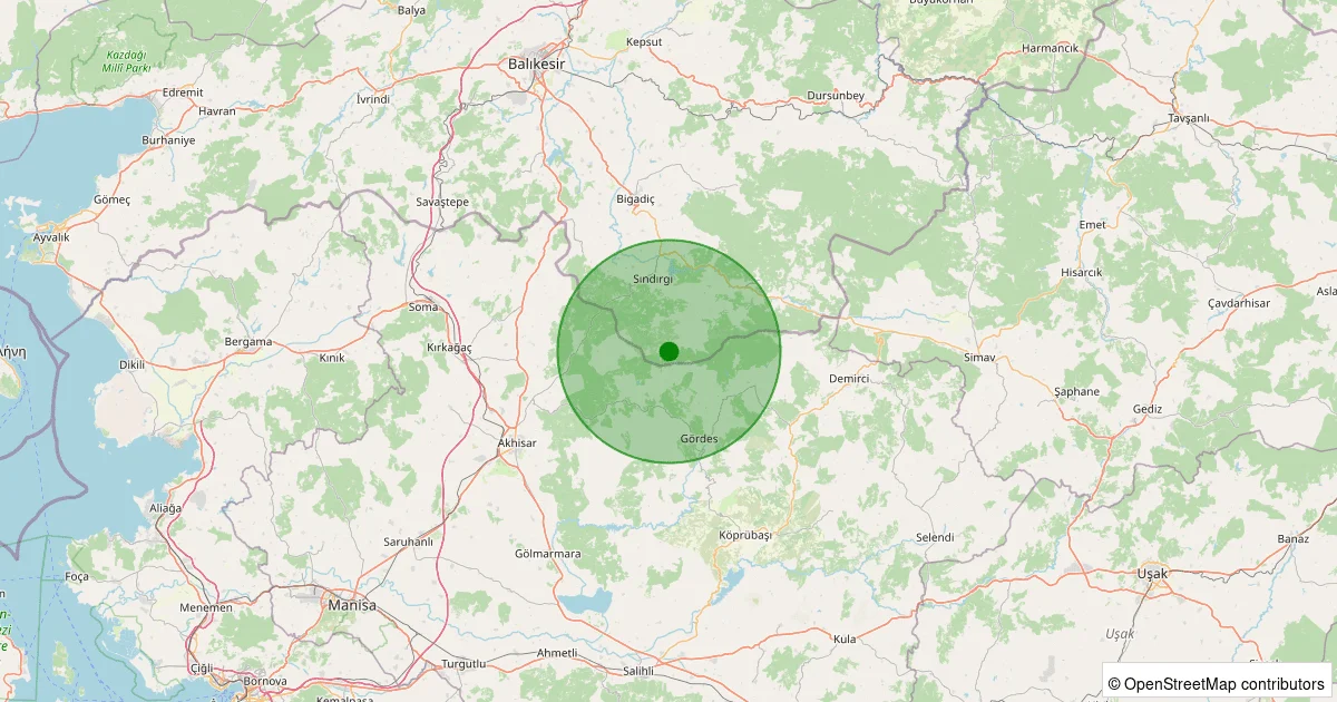 04 Ekim 2025 saat 22:08 - Sındırgı - 2.10ML depreminin harita gösterimi