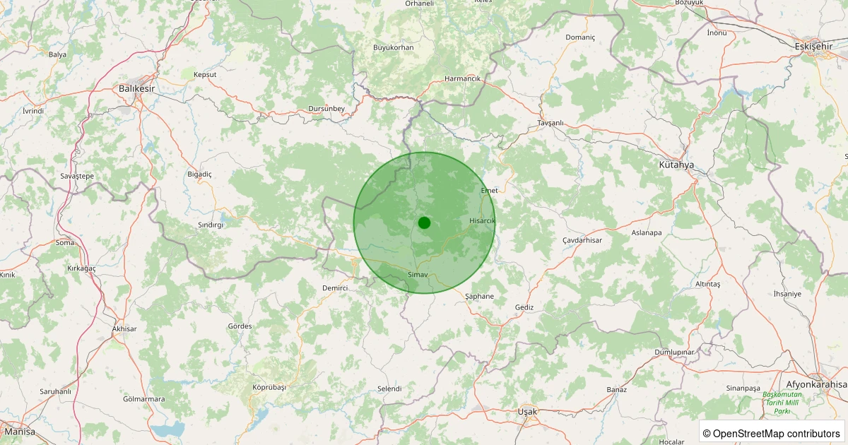 19 Ekim 2025 saat 21:10 - Simav - Maden Köyü - 1.70ml depreminin harita gösterimi