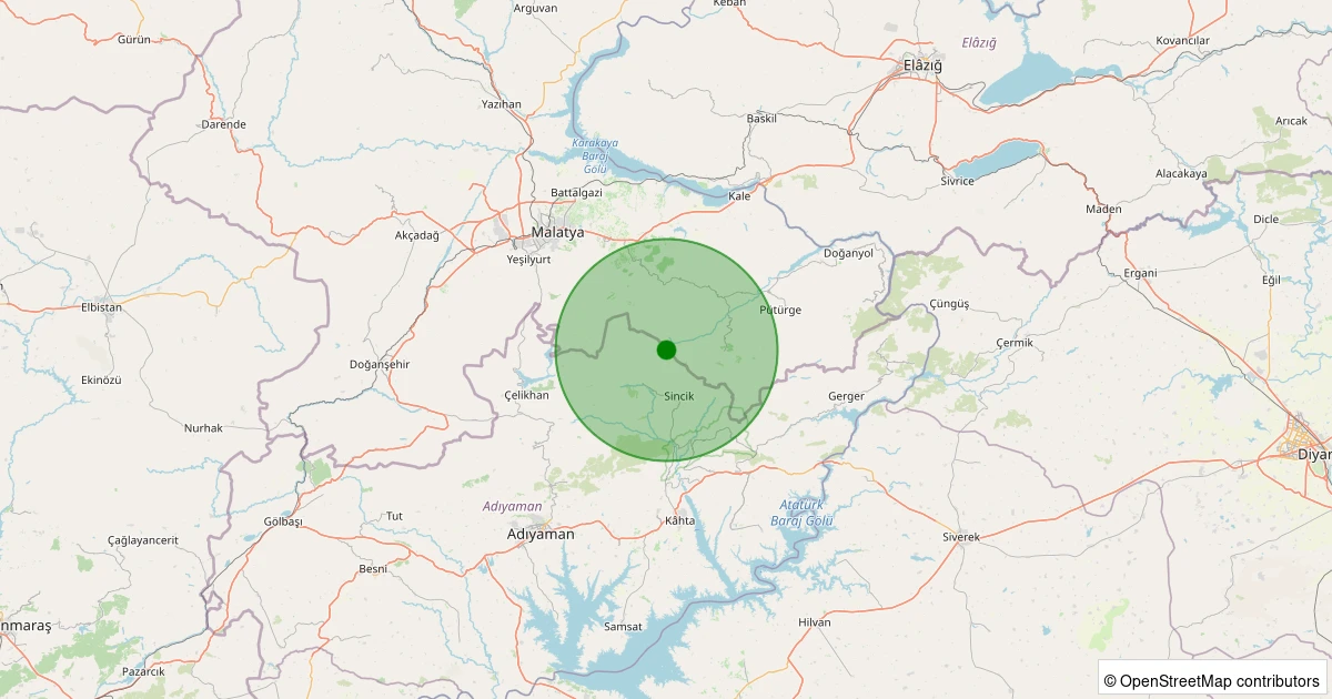19 Ekim 2025 saat 21:34 - Sincik - Arıkonak Köyü - 1.10ml depreminin harita gösterimi