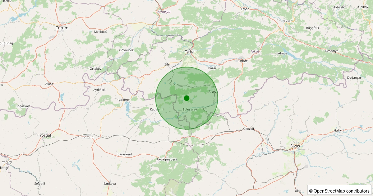 20 Ekim 2025 saat 00:10 - Sulusaray - Arpacı Karaçay Köyü - 1.40ml depreminin harita gösterimi