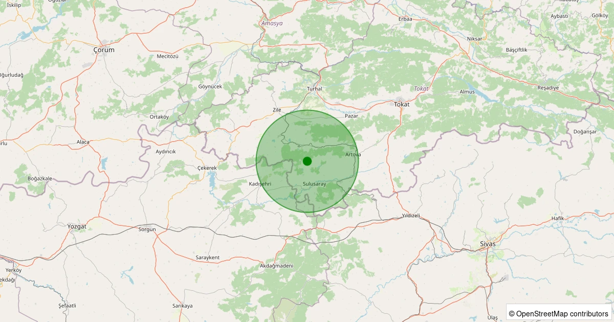 20 Ekim 2025 saat 00:12 - Sulusaray - Arpacı Karaçay Köyü - 1.30ml depreminin harita gösterimi
