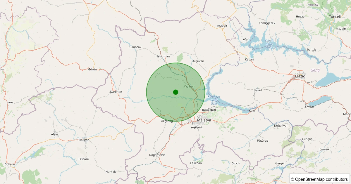 20 Ekim 2025 saat 00:30 - Yazıhan - Çivril - 1.20ML depreminin harita gösterimi