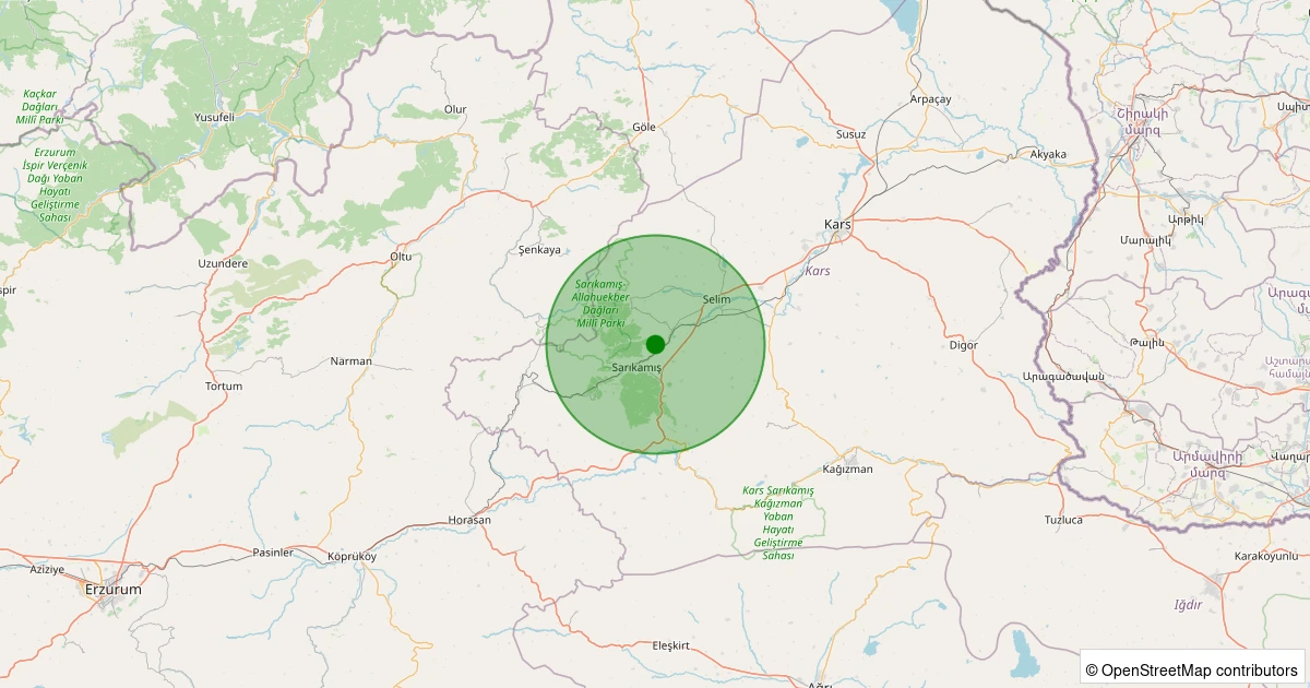 20 Ekim 2025 saat 00:46 - Sarıkamış - Yağbasan Köyü - 1.50ML depreminin harita gösterimi