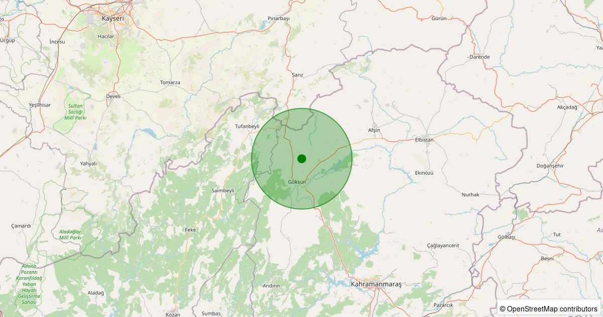 20 Ekim 2025 saat 04:25 - Göksun - 1.00ml depreminin harita gösterimi