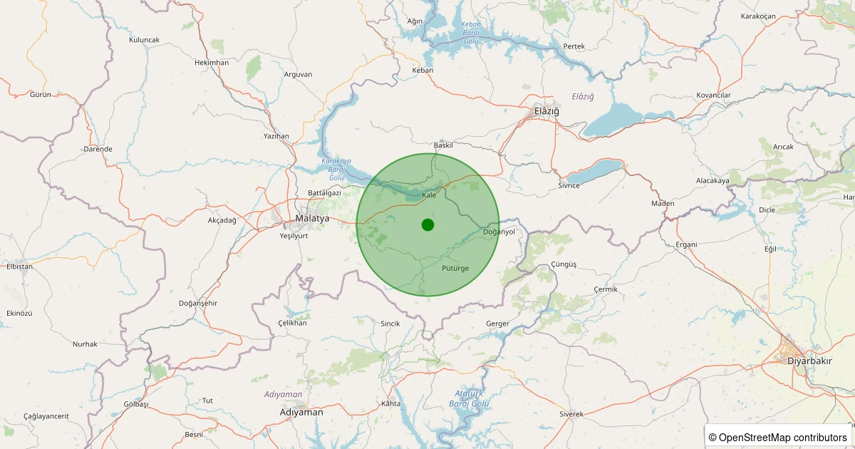 20 Ekim 2025 saat 05:23 - Pütürge - Aktarla Köyü - 1.10ml depreminin harita gösterimi