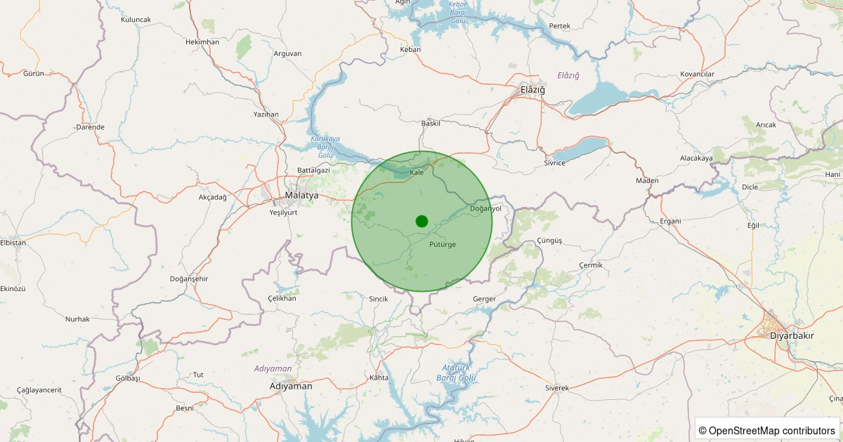 20 Ekim 2025 saat 05:30 - Pütürge - Pazarcık Köyü - 1.30ml depreminin harita gösterimi