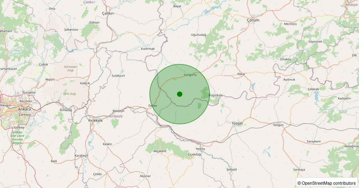 20 Ekim 2025 saat 07:32 - Sungurlu - Büyükpolatlı Köyü - 1.80ml depreminin harita gösterimi