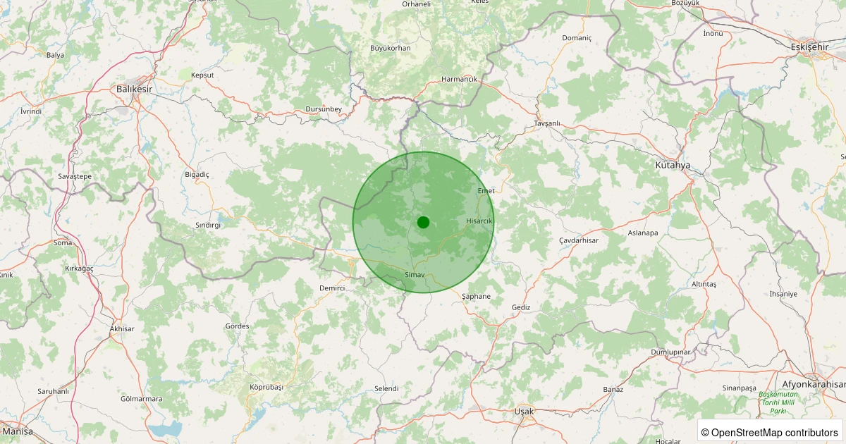 20 Ekim 2025 saat 08:08 - Simav - Maden Köyü - 1.80ml depreminin harita gösterimi