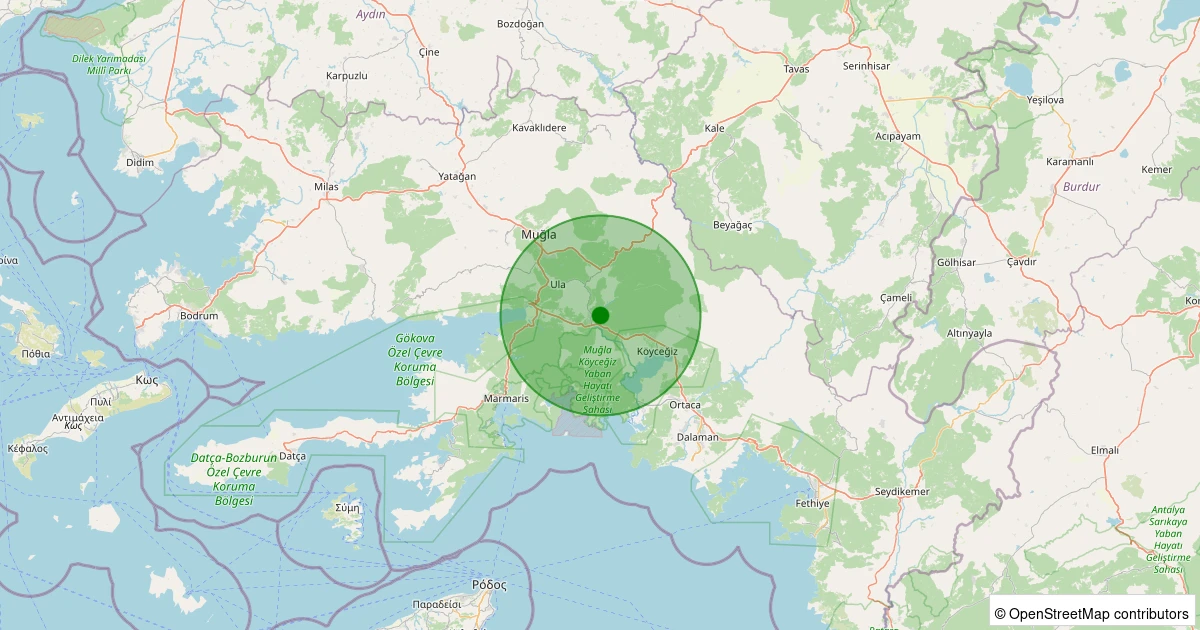 20 Ekim 2025 saat 10:02 - Ula - Karabörtlen - 1.40ml depreminin harita gösterimi