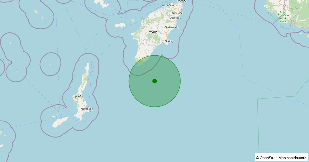 20 Ekim 2025 saat 14:37 - Akdeniz - [99.41 km] Marmaris (Muğla) - 1.90ML depreminin harita gösterimi