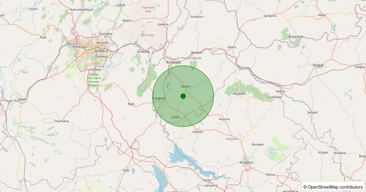 20 Ekim 2025 saat 15:12 - Keskin - Kasımağa Köyü - 1.40ml depreminin harita gösterimi