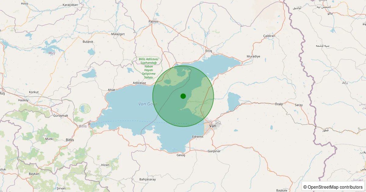 05 Ekim 2025 saat 03:16 - Van Gölü - [06.55 km] Tuşba - 1.30ML depreminin harita gösterimi