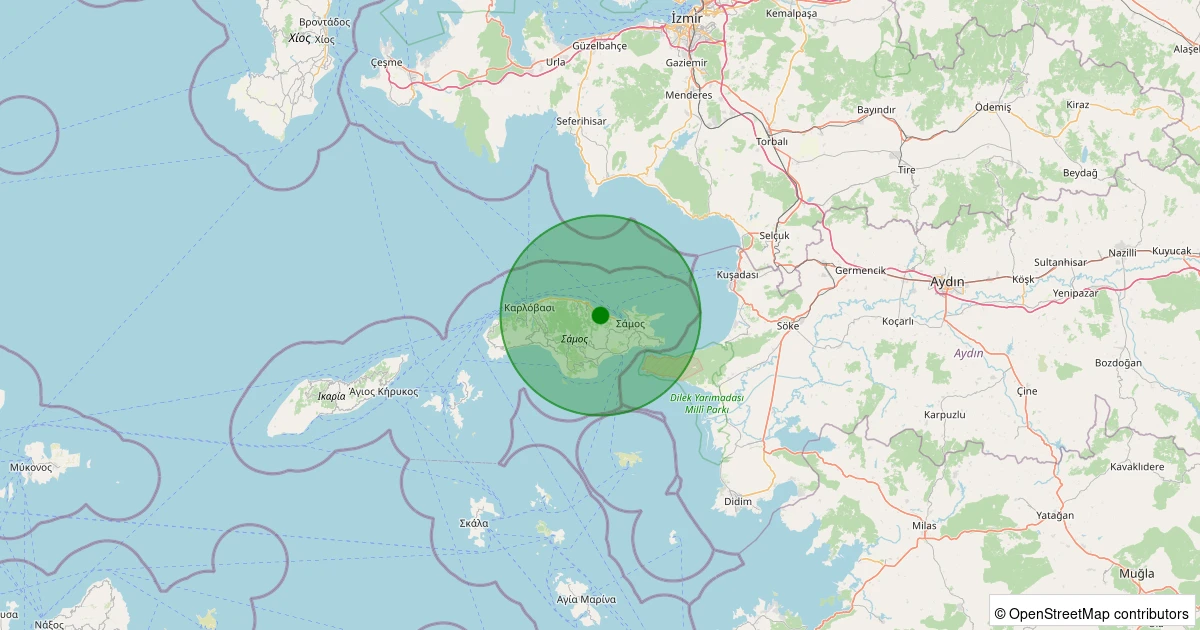 20 Ekim 2025 saat 19:07 - SISAM - 1.80ml depreminin harita gösterimi