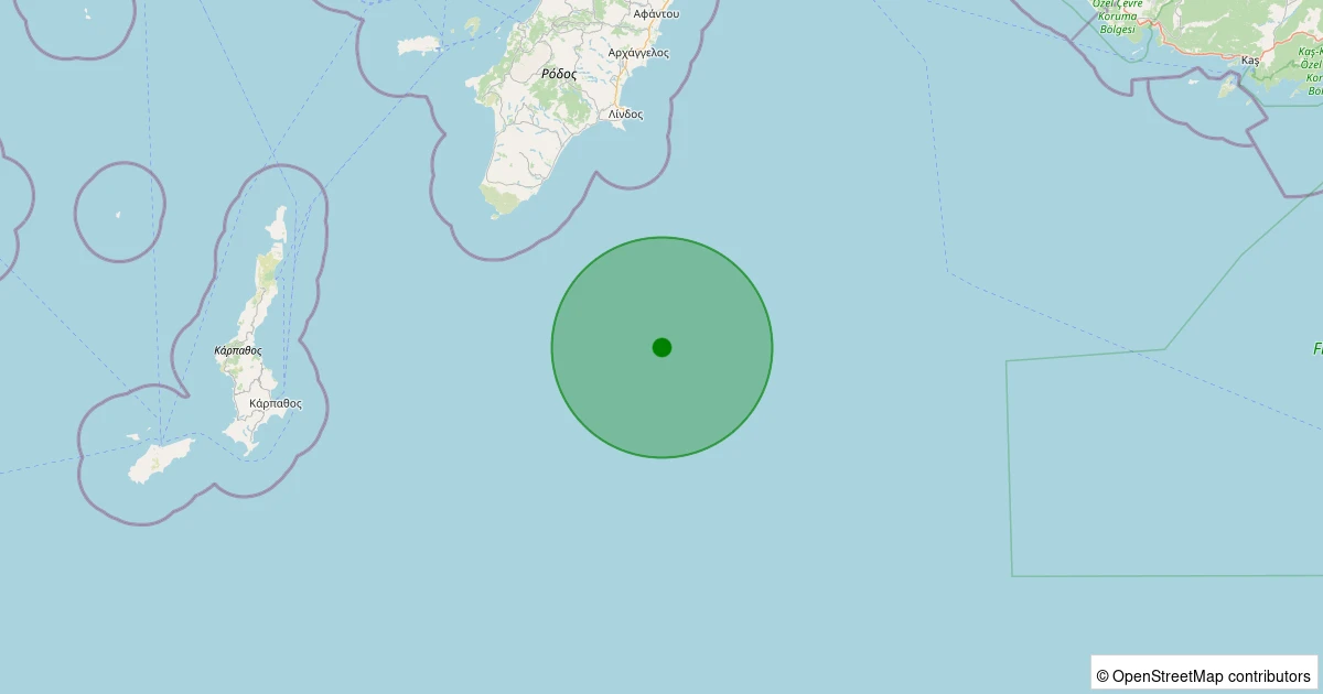 20 Ekim 2025 saat 19:24 - Akdeniz - [112.44 km] Marmaris (Muğla) - 3.10ML depreminin harita gösterimi