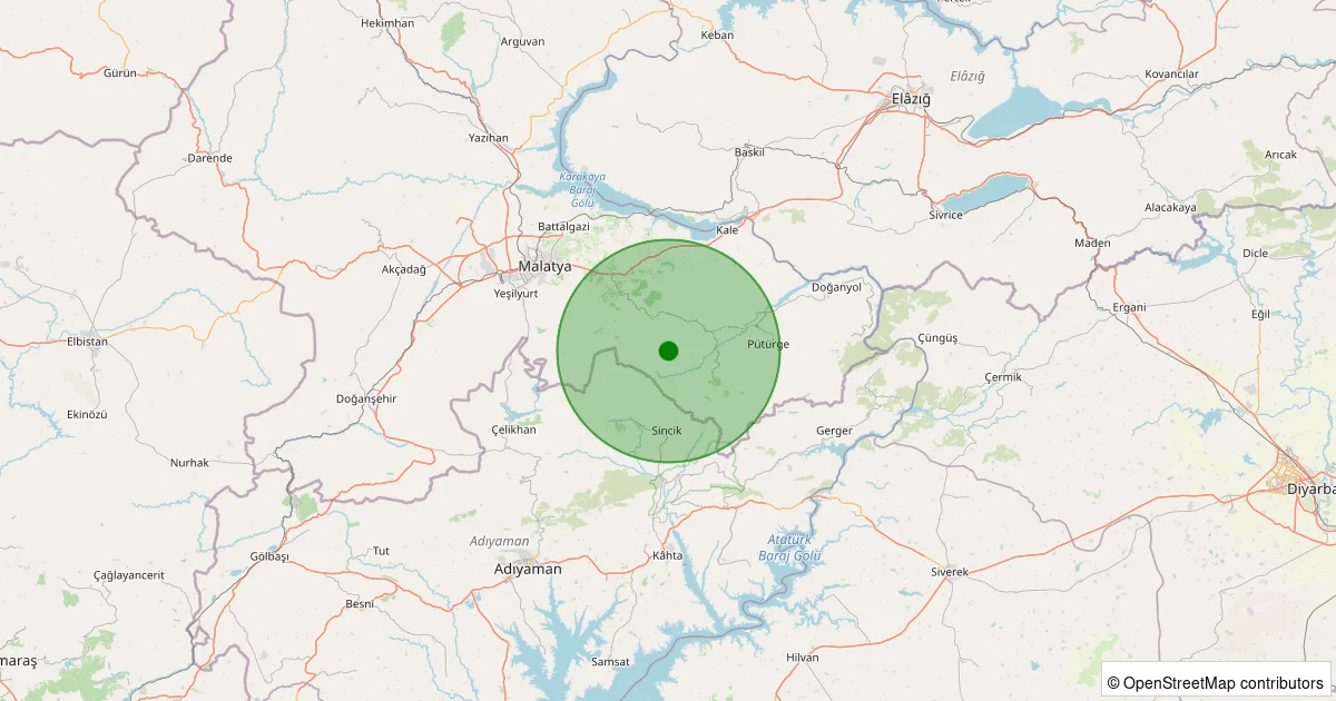 05 Ekim 2025 saat 03:56 - Pütürge - 2.10ML depreminin harita gösterimi