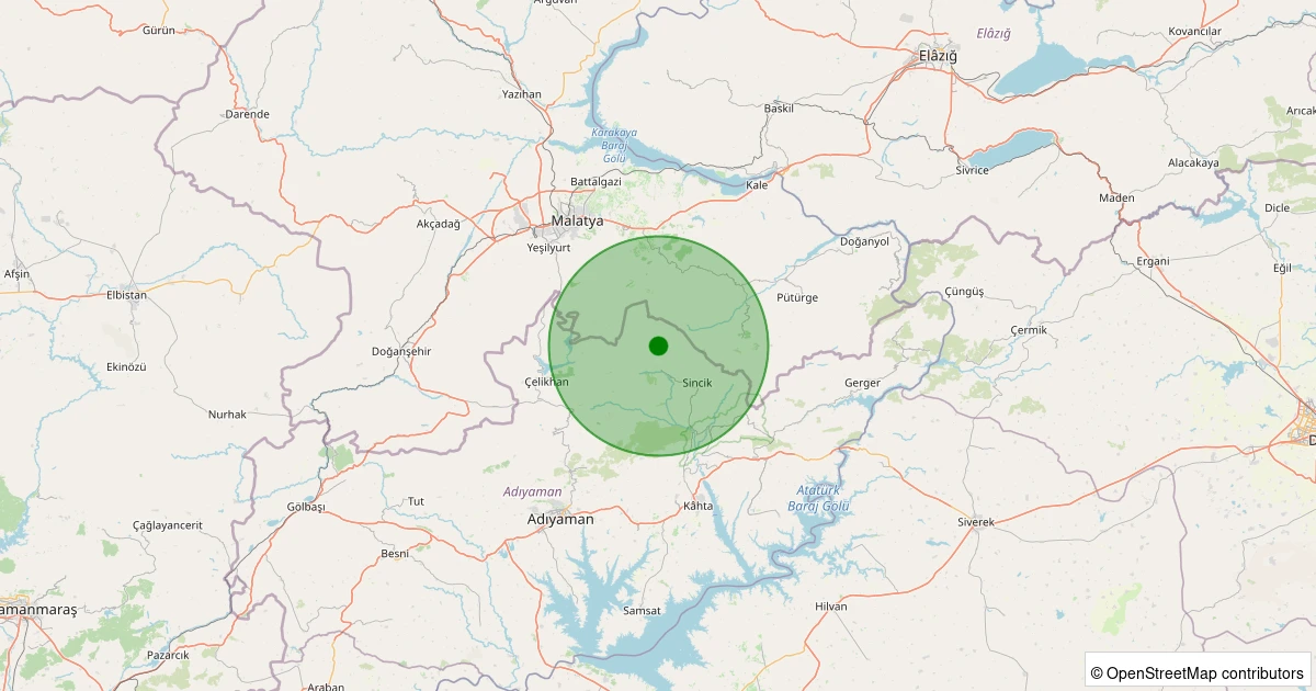 20 Ekim 2025 saat 22:28 - Sincik - Yarpuzlu Köyü - 1.10ML depreminin harita gösterimi