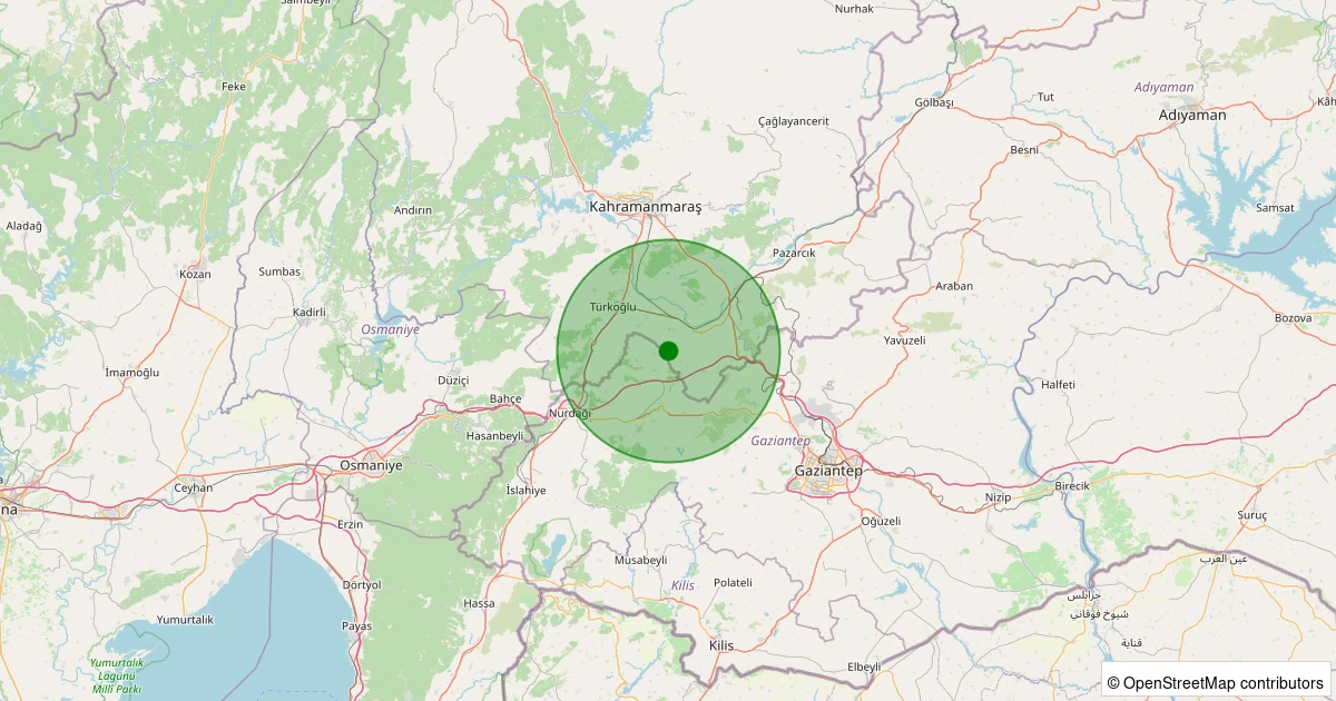 21 Ekim 2025 saat 05:05 - Türkoğlu - Bayramgazi - 3.80ml depreminin harita gösterimi