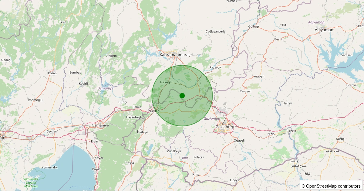 21 Ekim 2025 saat 05:05 - Türkoğlu - Bayramgazi - 3.90ML depreminin harita gösterimi