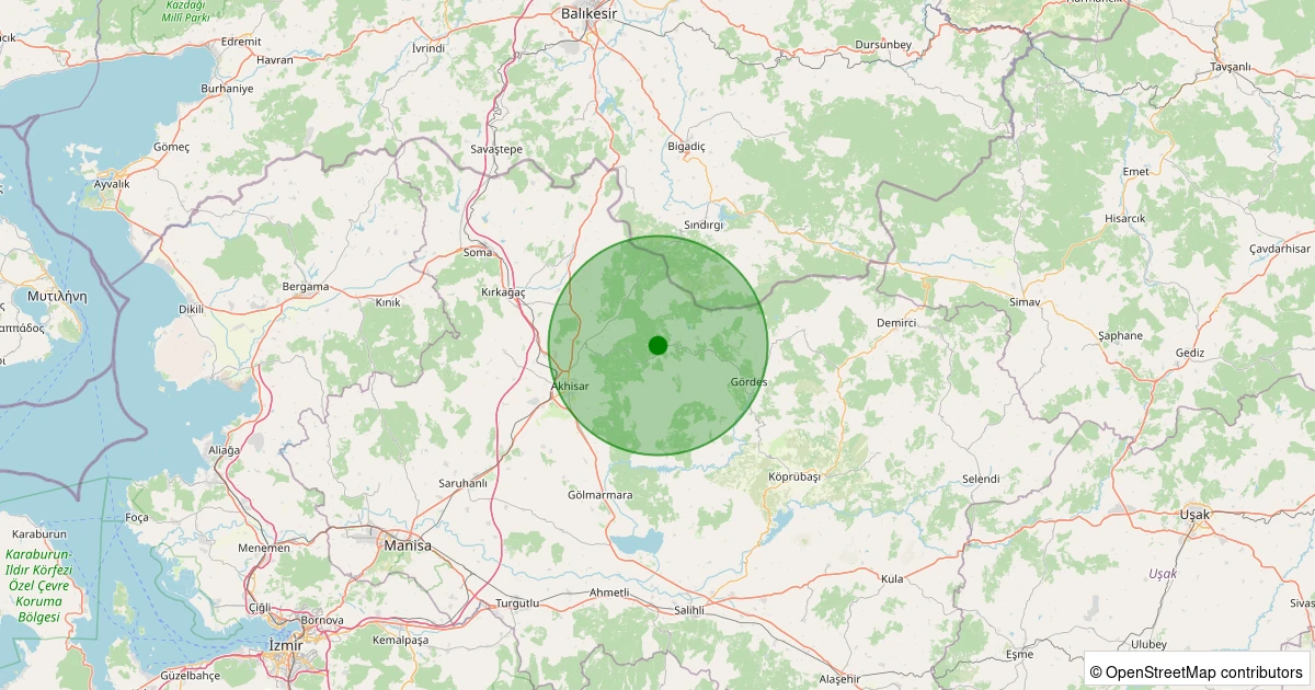 21 Ekim 2025 saat 05:07 - Akhisar - Kömürcü Köyü - 0.80ML depreminin harita gösterimi