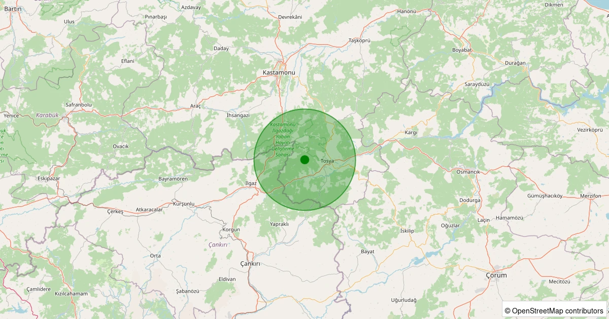 21 Ekim 2025 saat 06:44 - Tosya - Suluca Köyü - 2.10ml depreminin harita gösterimi