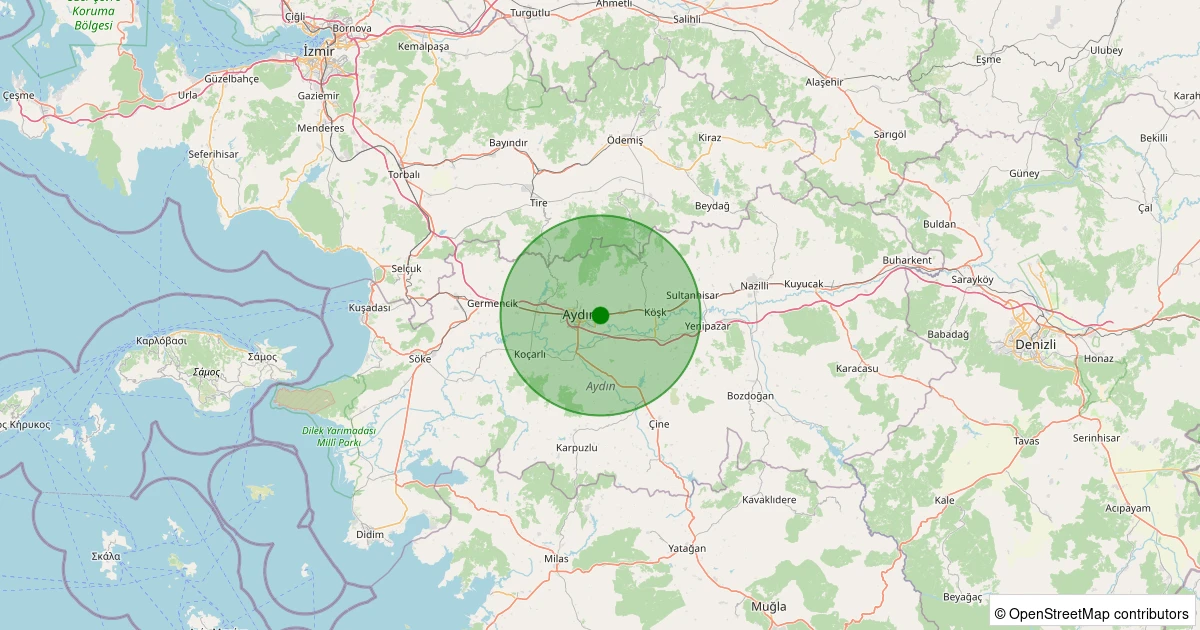 21 Ekim 2025 saat 08:08 - Efeler - Kocagür - 1.50ML depreminin harita gösterimi