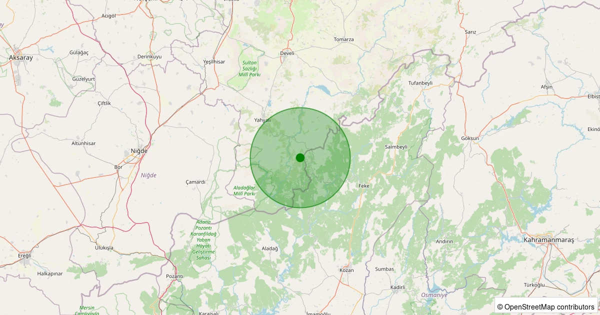 21 Ekim 2025 saat 10:08 - Yahyalı - Deliali Uşağı - 1.40ml depreminin harita gösterimi