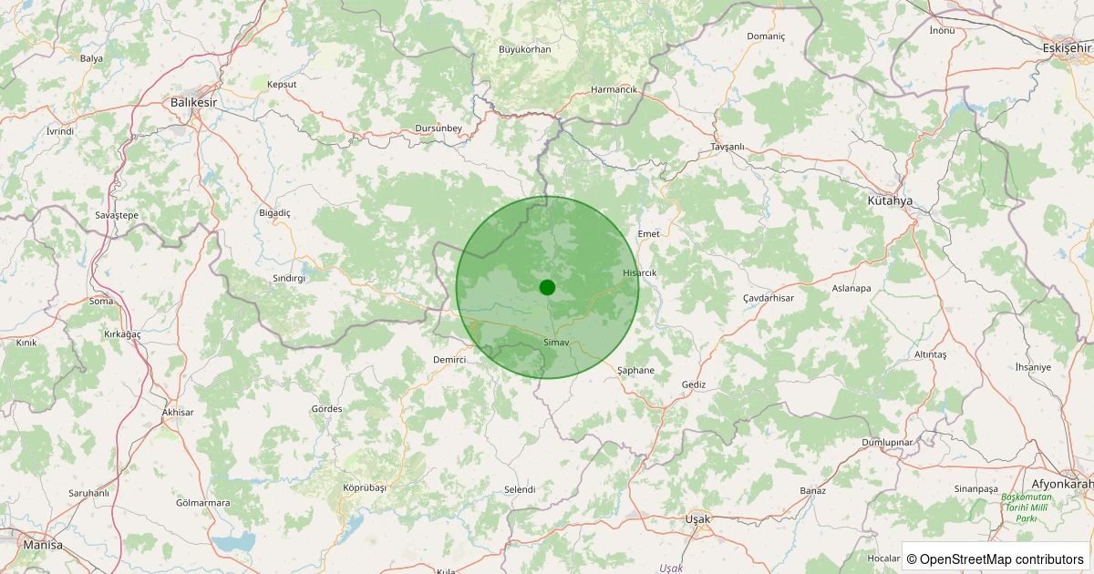 21 Ekim 2025 saat 10:56 - Simav - Hamzabey - 1.30ML depreminin harita gösterimi