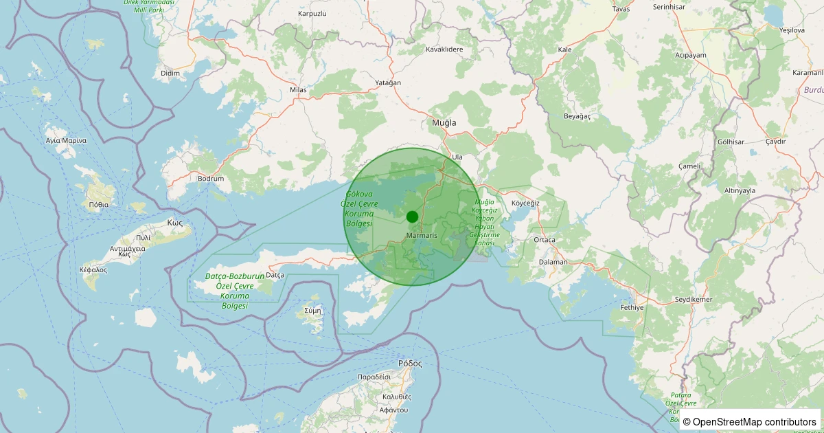 21 Ekim 2025 saat 12:04 - Marmaris - Karaca - 1.40ml depreminin harita gösterimi
