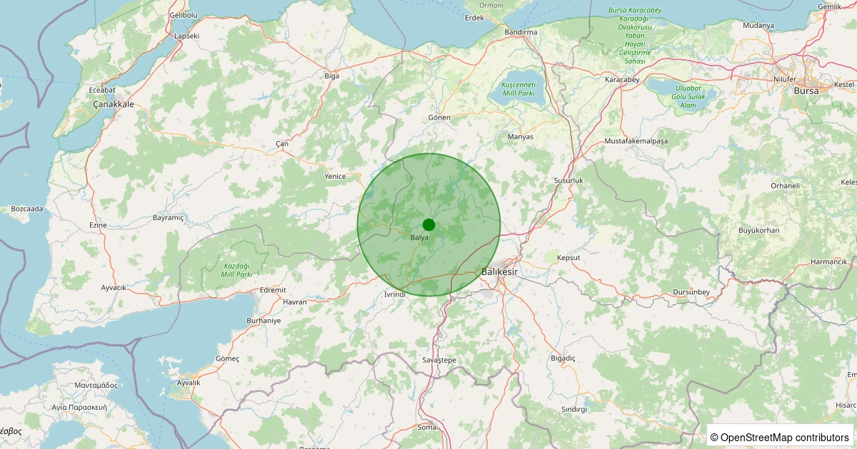 21 Ekim 2025 saat 12:04 - Balya - Kadıköy Köyü - 1.10ML depreminin harita gösterimi