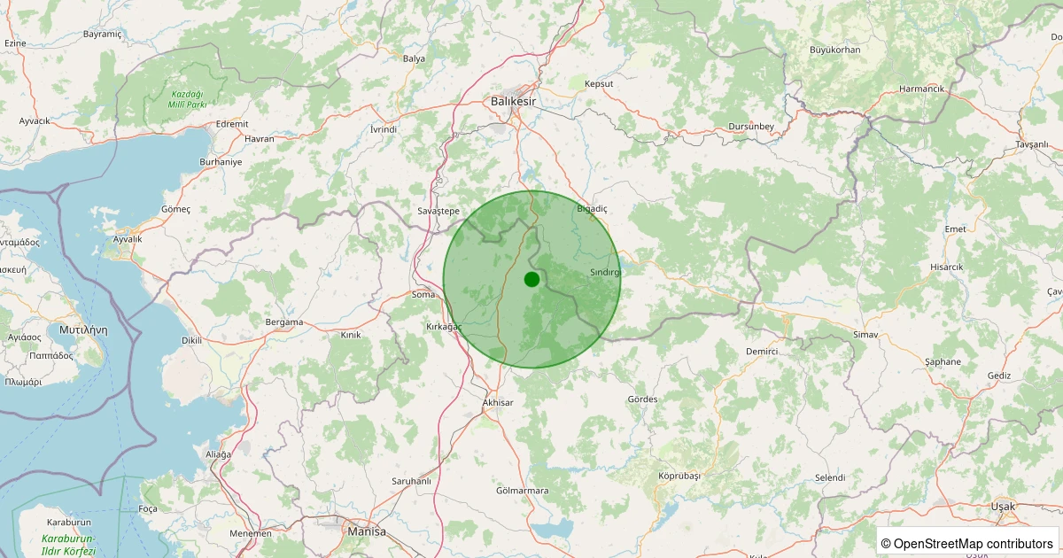 21 Ekim 2025 saat 11:41 - Kırkağaç - Dualar - 1.30ML depreminin harita gösterimi