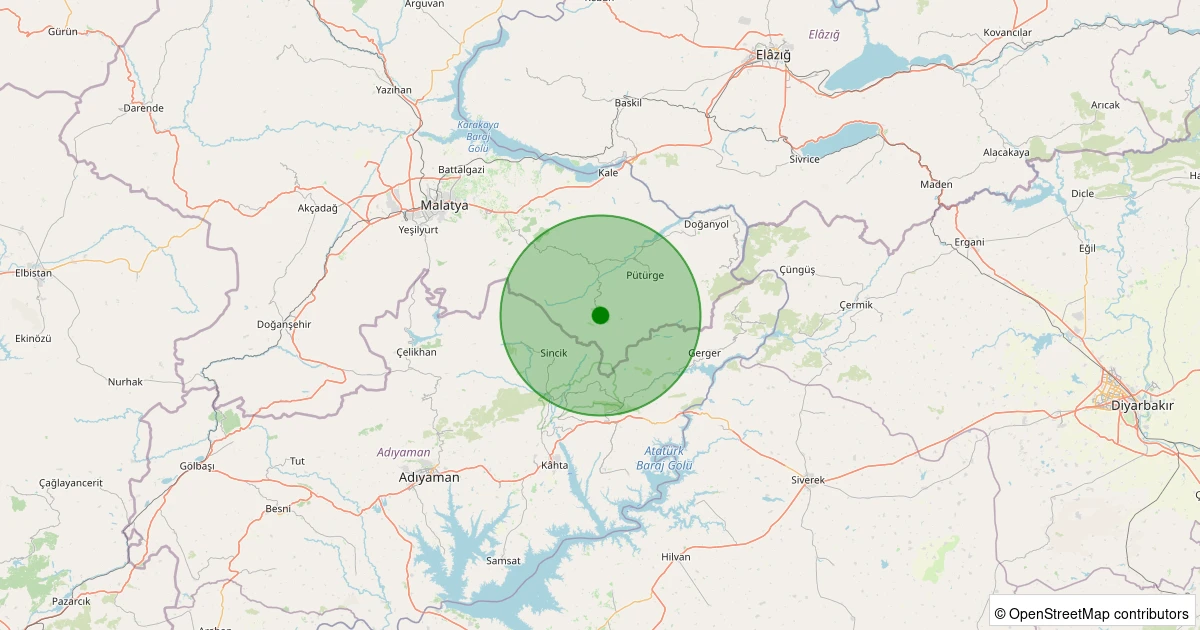 21 Ekim 2025 saat 12:37 - Pütürge - Tepehan/Dikilitaş - 1.00ML depreminin harita gösterimi