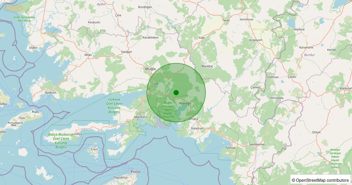 21 Ekim 2025 saat 15:29 - Köyceğiz - Balcılar - 1.20ML depreminin harita gösterimi
